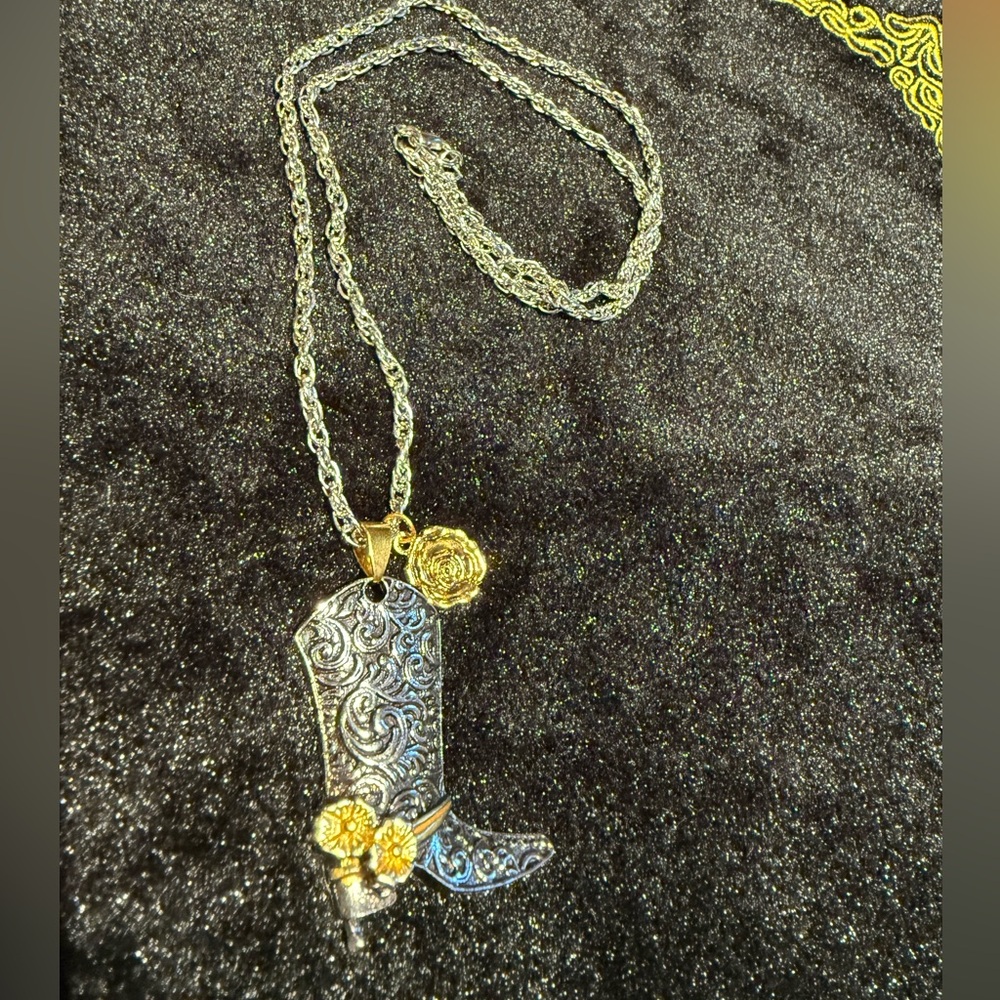 Silver and Gold Boot Pendant Necklace